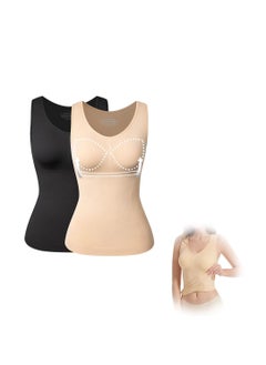 Women's Tummy Control Shapewear Tank Tops 2 Pack Seamless Compression Camisole Slimming Body Shaper (L)