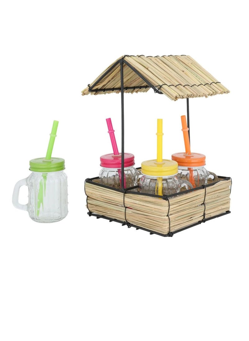 Al Saif Electric - A Set of 4 Piece Glass Cups with Colored Lids and Straws - Image 1