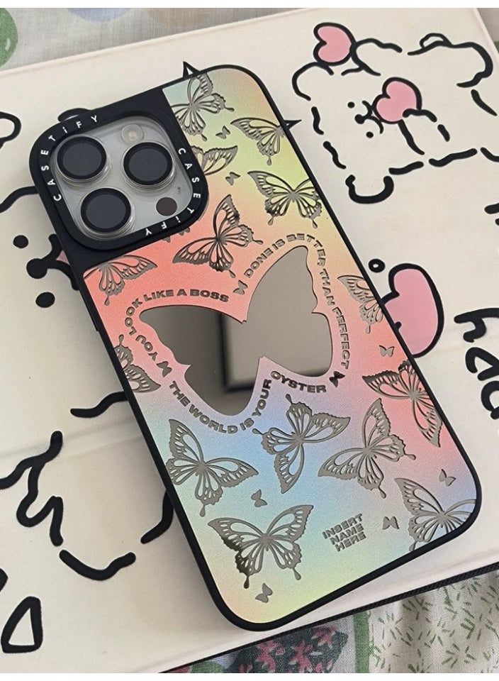 كاستيفي غطاء هاتف Casetify مغناطيسي Magsafe بتدرج ألوان وبتصميم فراشة لهواتف iPhone 14 Pro Max/15 Pro Max/16 Pro Max، غطاء واقٍ من الخدوش مع نمط فراشة لامع وجميل - Image 2