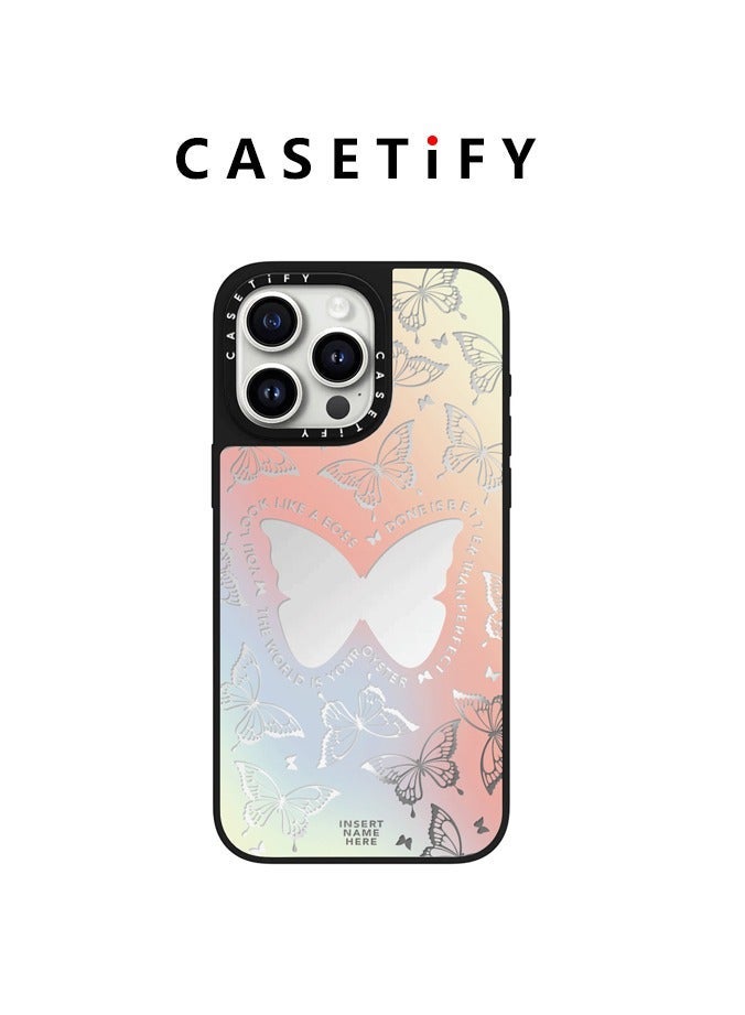 كاستيفي غطاء هاتف Casetify مغناطيسي Magsafe بتدرج ألوان وبتصميم فراشة لهواتف iPhone 14 Pro Max/15 Pro Max/16 Pro Max، غطاء واقٍ من الخدوش مع نمط فراشة لامع وجميل - Image 1