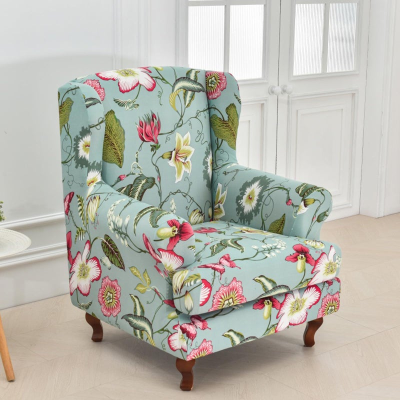 HAOYONG Wing Chair Slipcovers Stretch Wingback Chair Covers Printed 2 Pieces Wingback Armchair Slipcover Elastic Chair Slip Covers Washable Armchair Protector Cover for Living Room and Bedroom - Image 2
