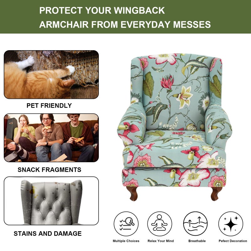 HAOYONG Wing Chair Slipcovers Stretch Wingback Chair Covers Printed 2 Pieces Wingback Armchair Slipcover Elastic Chair Slip Covers Washable Armchair Protector Cover for Living Room and Bedroom - Image 5