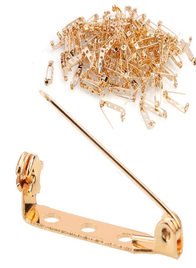 STARVAST 100 Pcs Gold Tone Brooch Pin Backs Clasp 1 Inch Bar Findings 3 Holes Safety Pins for Badge Insignia, Citation Bars, Making Corsage, Name Tags, Toy and Jewelry Making - Image 1