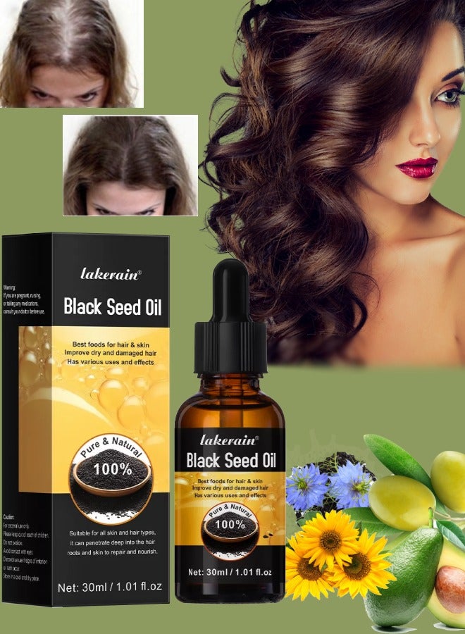 lakerain Black Seed Oil for Hair Growth 100% Pure and Natural Organic Black Seed Oil for Hair Growth and Skin Care Moisturize Hair and Skin Repair Dry and Damaged Hair Strengthen Hair Oil 30ml - Image 1