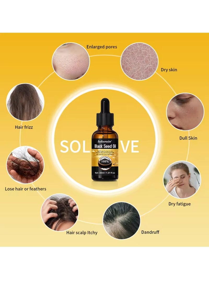 lakerain Black Seed Oil for Hair Growth 100% Pure and Natural Organic Black Seed Oil for Hair Growth and Skin Care Moisturize Hair and Skin Repair Dry and Damaged Hair Strengthen Hair Oil 30ml - Image 2