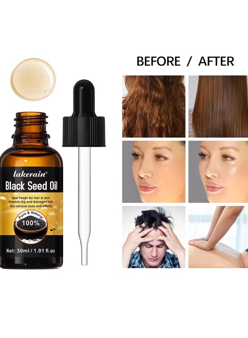 lakerain Black Seed Oil for Hair Growth 100% Pure and Natural Organic Black Seed Oil for Hair Growth and Skin Care Moisturize Hair and Skin Repair Dry and Damaged Hair Strengthen Hair Oil 30ml - Image 5