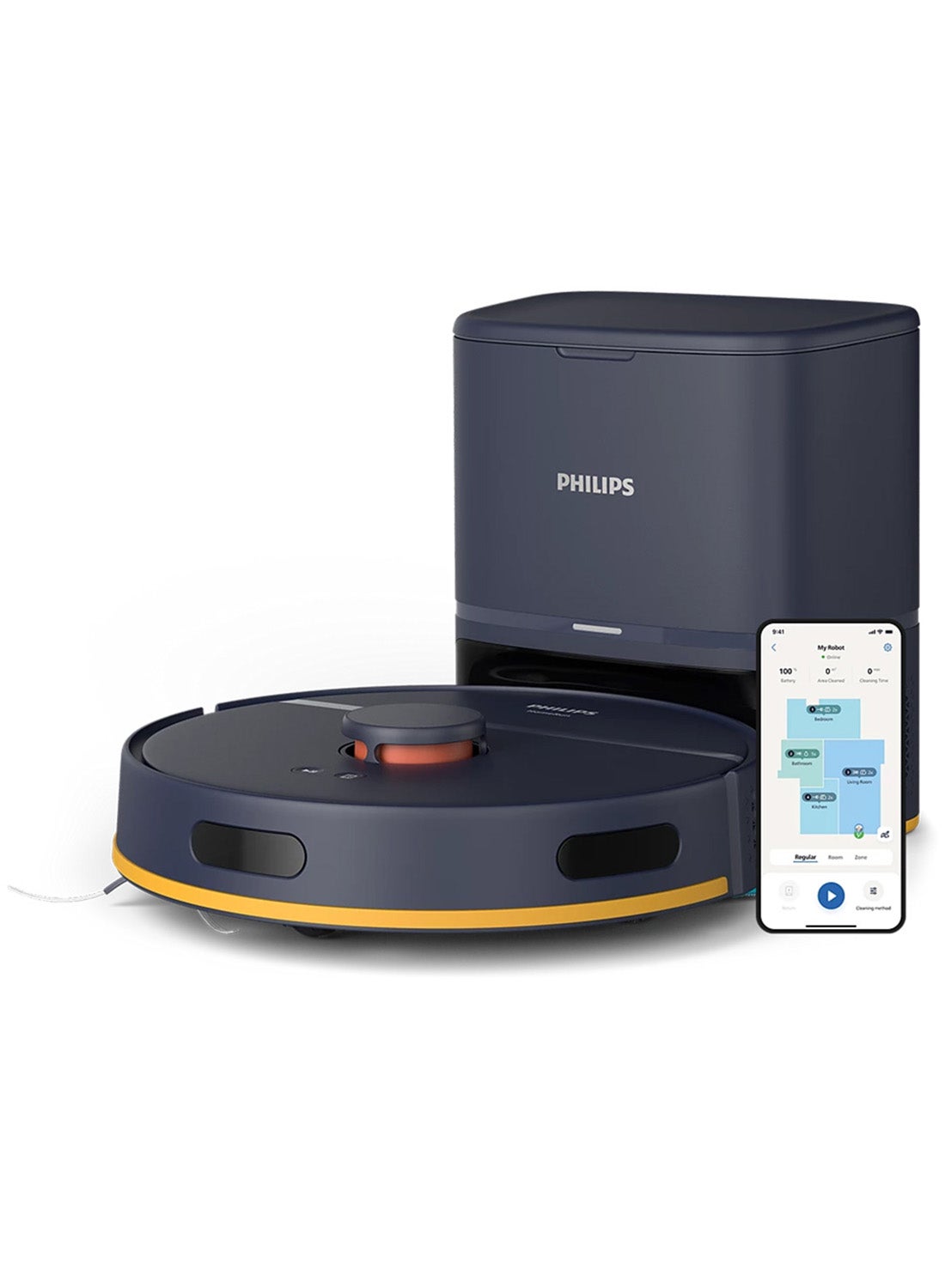 Robot Vacuum cleaner 2000 Series, 6000 pa Strong Suction Power, Up to 120 min Runtime, SelfCharging, Auto-Empty station, 380 ml 1 W XU2100/15 Dark blue