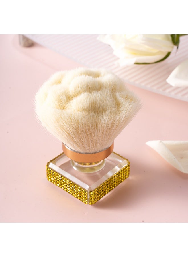 Nail Dust Brush with Shiny Rhinestones - Acrylic Flower Shape Art Brush for Nail Techs, Manicures, Pedicures, Makeup