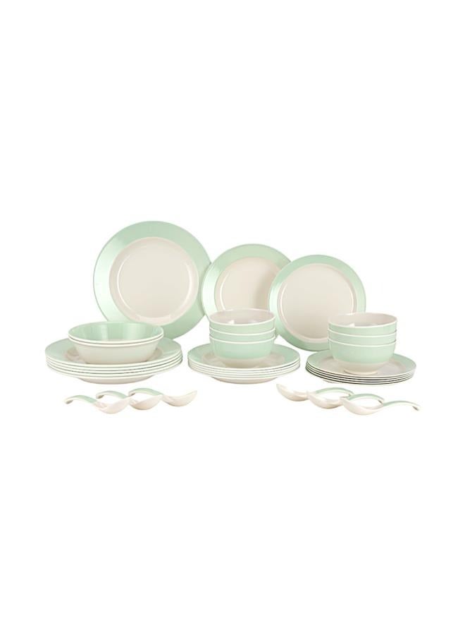 Royalford 32Pc Melamine Dinner Set ,break resistant ,freezer safe and Top Rack Dishwasher Safe Green and White 10inch - Image 1