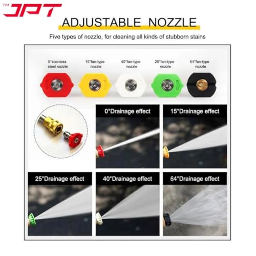 JPT 5-Piece 1/4-Inch Quick Connect Universal Pressure Washer Nozzle Tips with 0°, 15°, 25°, 40°, 65° Degrees Nozzle - Image 4