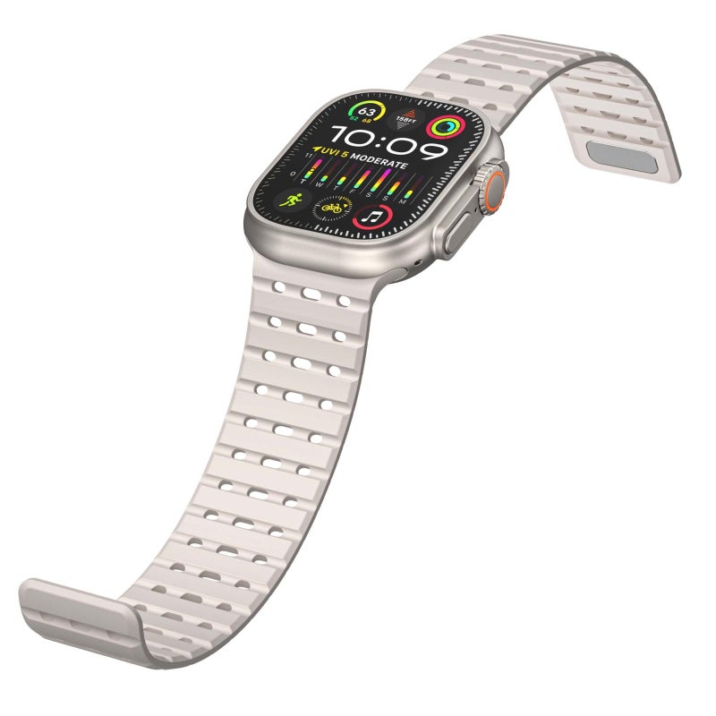 إيروريكس لساعة Apple Watch 42 مم / 41 مم / 40 مم / 38 مم سوار ساعة سيليكون مغناطيسي قابل للتنفس ثنائي اللون (أسود) - Image 3