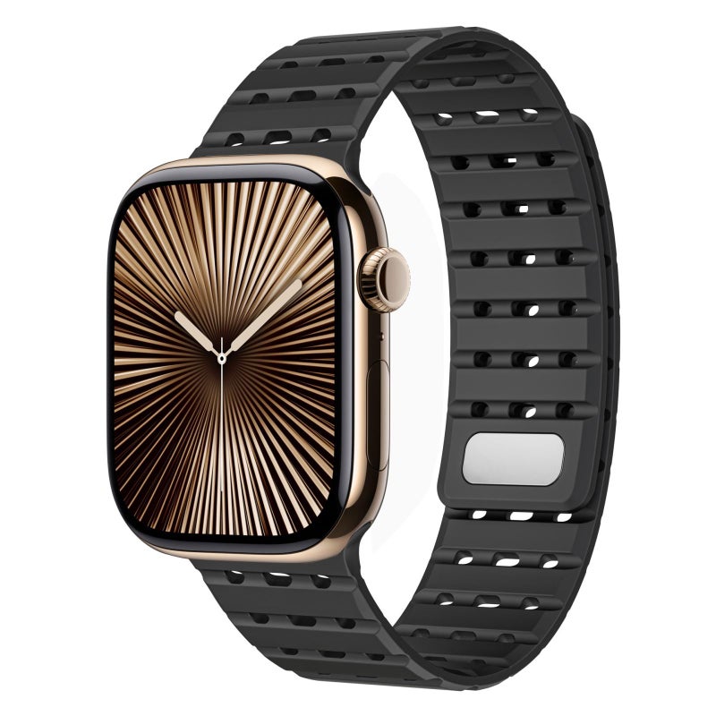 إيروريكس لساعة Apple Watch 42 مم / 41 مم / 40 مم / 38 مم سوار ساعة سيليكون مغناطيسي قابل للتنفس ثنائي اللون (أسود) - Image 1