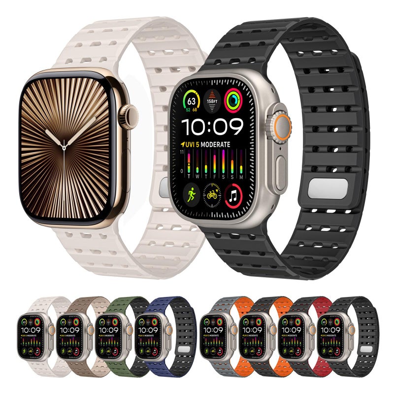 إيروريكس لساعة Apple Watch 42 مم / 41 مم / 40 مم / 38 مم سوار ساعة سيليكون مغناطيسي قابل للتنفس ثنائي اللون (أسود) - Image 2