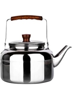 Tea Kettle with Wooden Backlite Handle (3 Liter) | Wide Mouth with Anti-Leakage Cap Travel Mug | Silver