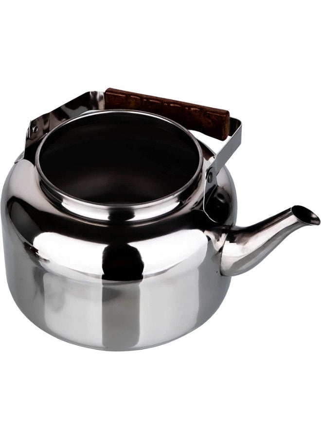 Bister - Tea Kettle with Wooden Backlite Handle (3 Liter) | Wide Mouth with Anti-Leakage Cap Travel Mug | Silver - Image 1