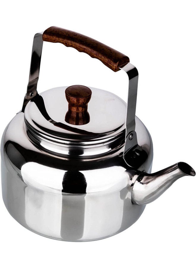 Bister - Tea Kettle with Wooden Backlite Handle (3 Liter) | Wide Mouth with Anti-Leakage Cap Travel Mug | Silver - Image 1
