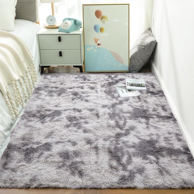 4X6 TIEDYED GREYWHITE AREA RUGS FOR BEDROOM LIVING ROOM FLUFFY SHAG LARGE FUZZY PLUSH SOFT THROW RUG GRAY LARGE SHAGGY FLOOR BIG CARPETS KIDS HOME DECOR AESTHETIC NURSERY