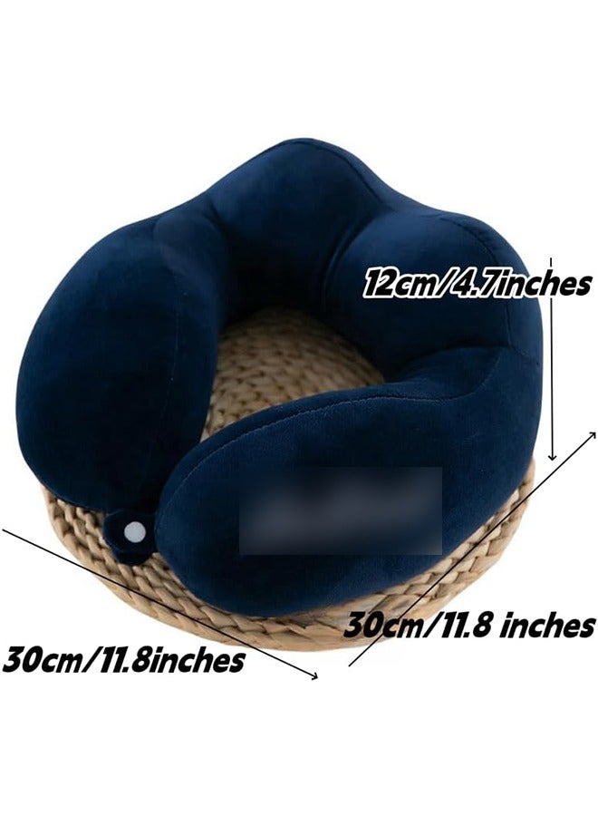 Travel Pillow For Airplane Neck Pillow For Travel Memory Foam Cotton Travel Neck Pillow For Adults Soft Lightweight Flight Pillow Ergonomic Neck Cushion (Dark Blue) - Image 2