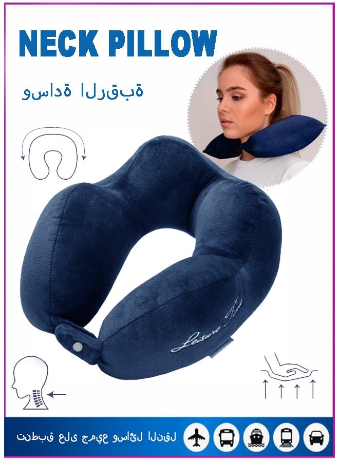 Travel Pillow For Airplane Neck Pillow For Travel Memory Foam Cotton Travel Neck Pillow For Adults Soft Lightweight Flight Pillow Ergonomic Neck Cushion (Dark Blue) - Image 1