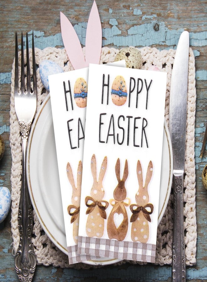Quera 100 Pack Easter Guest Napkins Bunny Paper Dinner Napkins Happy Easter Decorative Paper Napkins for Holiday Party Dinner Toilet, 4.3 x 7.8 Inch - Image 3