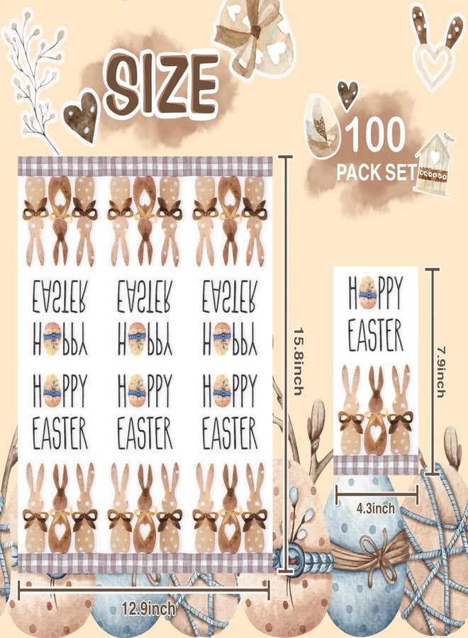 Quera 100 Pack Easter Guest Napkins Bunny Paper Dinner Napkins Happy Easter Decorative Paper Napkins for Holiday Party Dinner Toilet, 4.3 x 7.8 Inch - Image 2