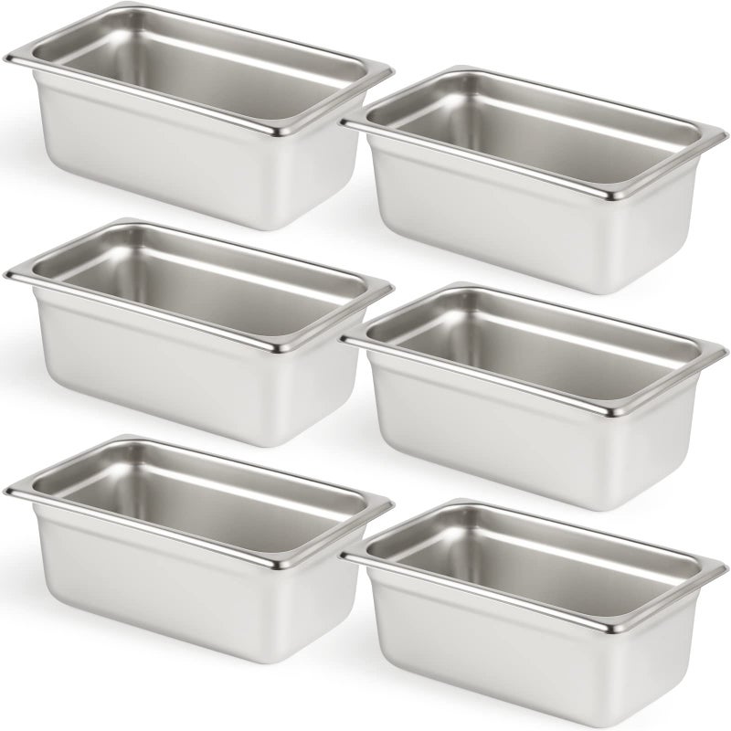 CURTA 6 Pack AntiJam Hotel Pans 14 Size 4 Inch Deep NSF Commercial 188 Stainless Steel Chafing Steam Table Pan Catering Storage Metal Food Pan