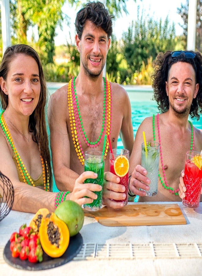 Janmercy 210 Pcs Colorful Neon Beads Necklace Bulk Orange Green Pink Bead Necklace 80's Party Necklace for Summer Carnival Birthday Party Night Club Decorations - Image 4