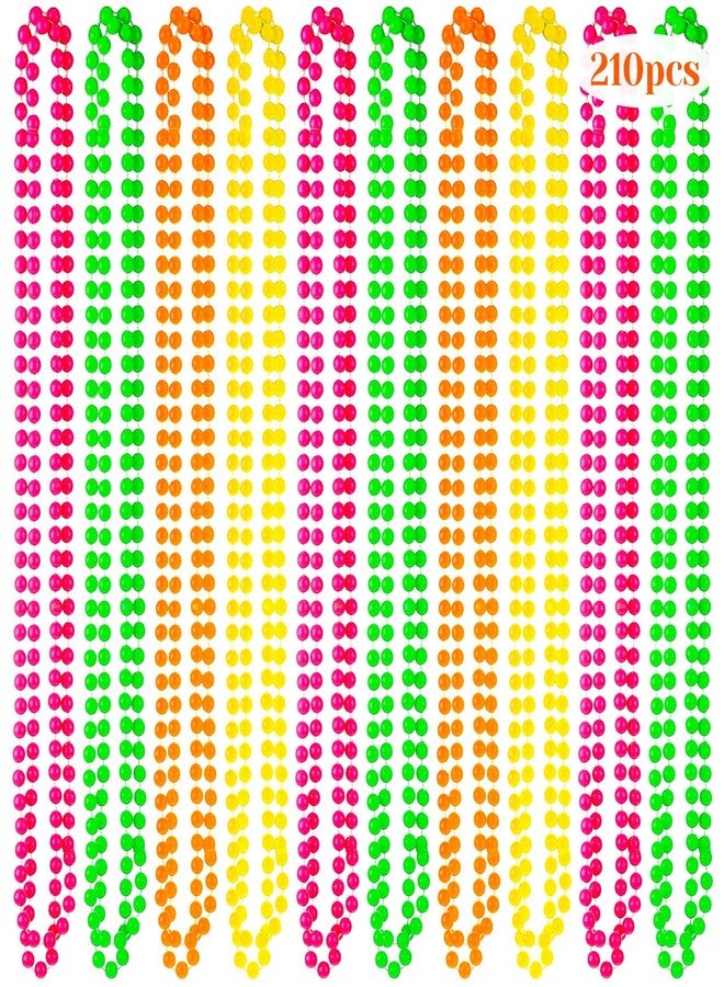 Janmercy 210 Pcs Colorful Neon Beads Necklace Bulk Orange Green Pink Bead Necklace 80's Party Necklace for Summer Carnival Birthday Party Night Club Decorations - Image 1