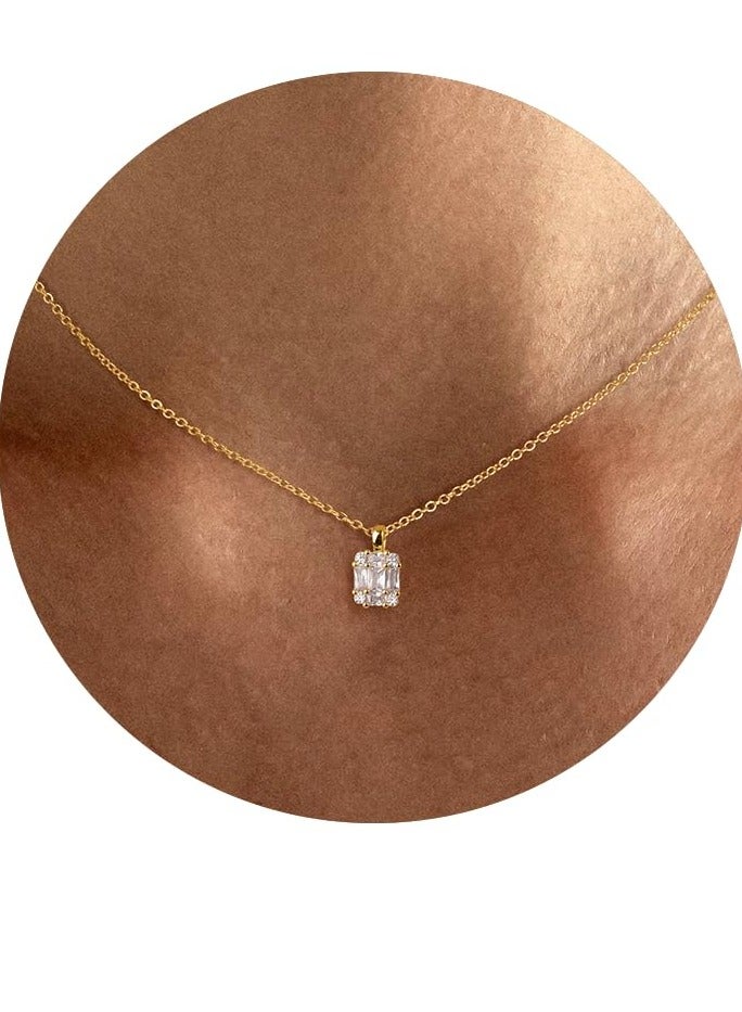 Diamond Pendant Necklace for Women， Dainty Gold Layered Necklaces 14k Gold Plated Stacked Cuban Paperclip Chain Choker Necklaces Aesthetic Simple Gold Necklace Jewelry Gifts for Women Girls  - Image 1
