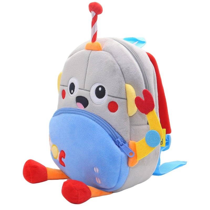 Plush Kids Backpack, Robot Space Design, Soft Lightweight School Bag for Toddlers and Preschool Kids - Image 3