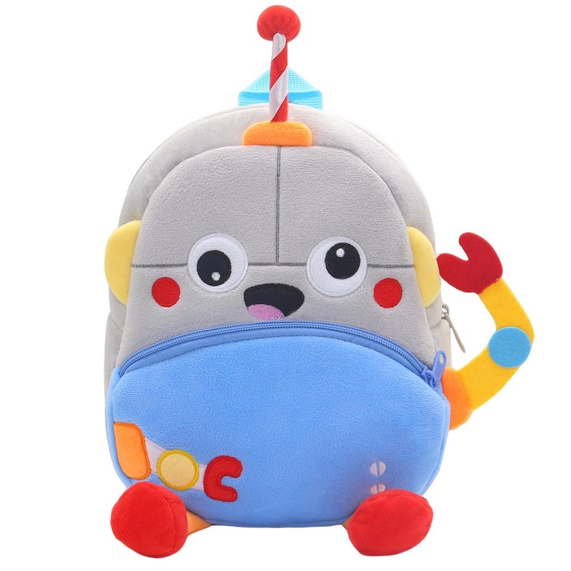 Plush Kids Backpack, Robot Space Design, Soft Lightweight School Bag for Toddlers and Preschool Kids - Image 2
