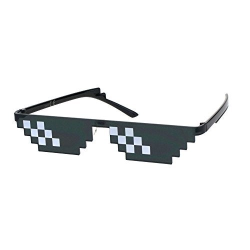 SA106 Flat Top Narrow Cat Eye Pixel Funky Party Shade Rimless Shield Sunglasses Black (6 Squares) - Image 1