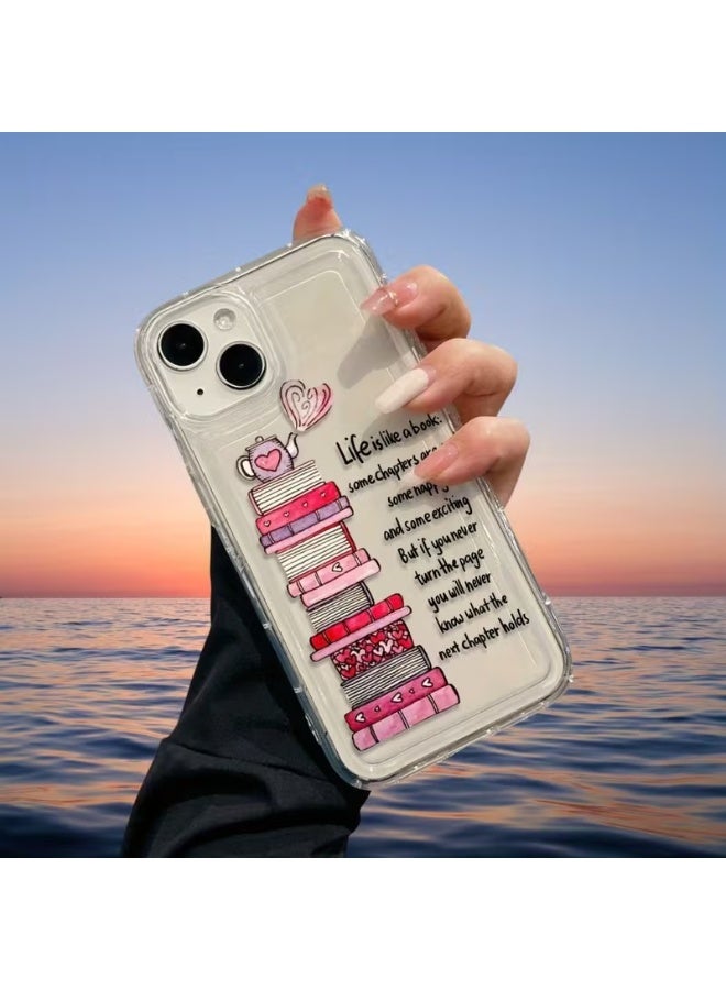 تيمو حافظة هاتف شفافة ومقاومة للصدمات بتصميم "الحياة مثل كتاب"، متوافقة مع ايفون 15 بلس مثالية لأعياد الميلاد، عيد الحب، هدايا للأولاد أو الصديقات. - Image 1