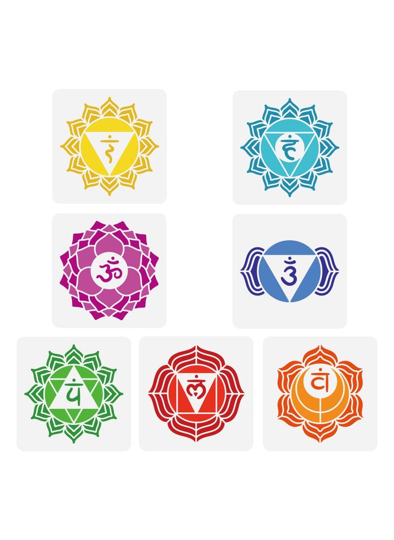 FINGERINSPIRE - FINGERINSPIRE 7 Pcs Human Chakra Symbols Painting Stencil 5.9 Inch Reusable Mandala Flower Spraying Stencil Yoga in Chakra Stencil Large Chakra Themes Stencil PET Template for DIY Wall Scrapbook - Image 1
