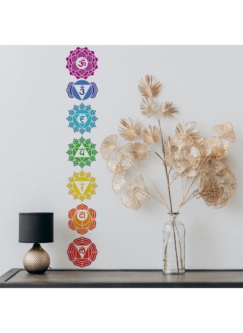 FINGERINSPIRE - FINGERINSPIRE 7 Pcs Human Chakra Symbols Painting Stencil 5.9 Inch Reusable Mandala Flower Spraying Stencil Yoga in Chakra Stencil Large Chakra Themes Stencil PET Template for DIY Wall Scrapbook - Image 1