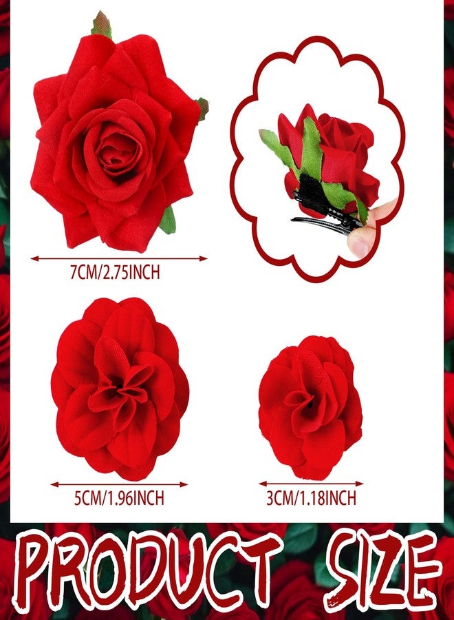 BBTO 21 قطعة مشبك شعر زهري مشابك شعر وردية دبابيس شعر للنساء إكسسوارات شعر زهرية عروس بوهو مشبك شعر دبوس بروش إكسسوار رأس لحفل زفاف (أحمر، كبير، متوسط، صغير) - Image 3