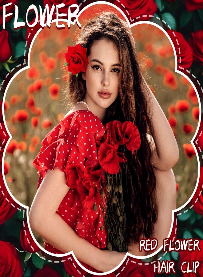 BBTO 21 قطعة مشبك شعر زهري مشابك شعر وردية دبابيس شعر للنساء إكسسوارات شعر زهرية عروس بوهو مشبك شعر دبوس بروش إكسسوار رأس لحفل زفاف (أحمر، كبير، متوسط، صغير) - Image 4