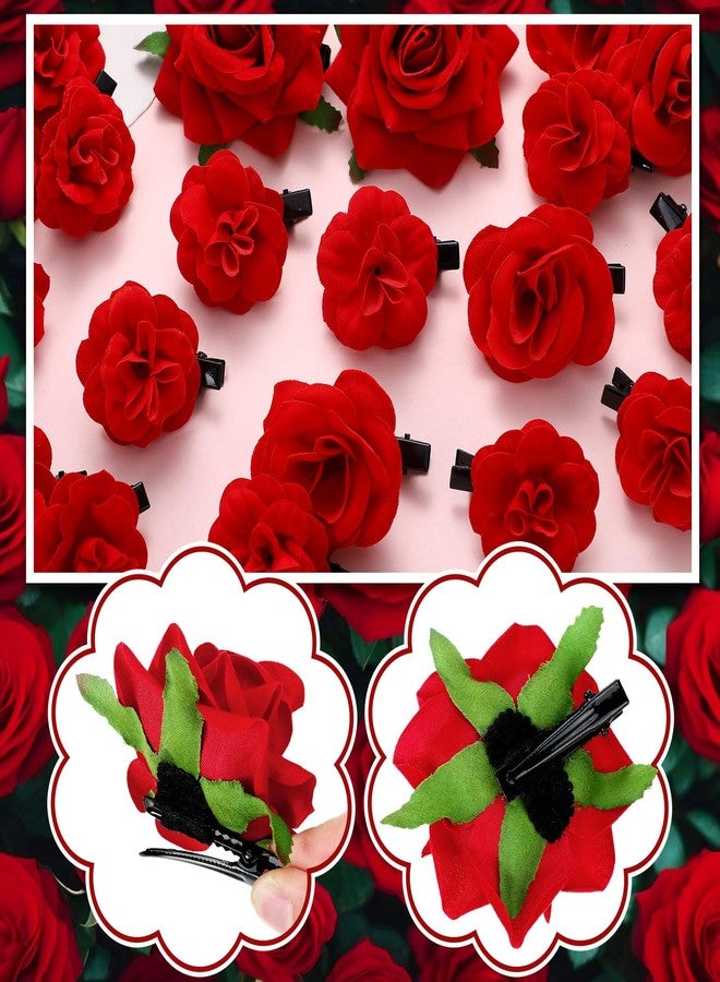 BBTO 21 قطعة مشبك شعر زهري مشابك شعر وردية دبابيس شعر للنساء إكسسوارات شعر زهرية عروس بوهو مشبك شعر دبوس بروش إكسسوار رأس لحفل زفاف (أحمر، كبير، متوسط، صغير) - Image 5