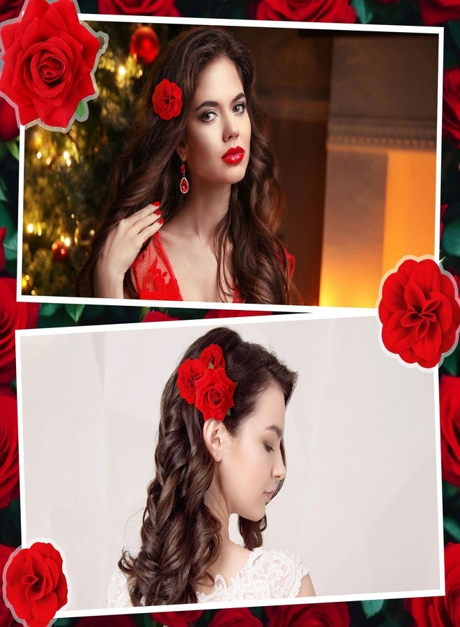 BBTO 21 قطعة مشبك شعر زهري مشابك شعر وردية دبابيس شعر للنساء إكسسوارات شعر زهرية عروس بوهو مشبك شعر دبوس بروش إكسسوار رأس لحفل زفاف (أحمر، كبير، متوسط، صغير) - Image 2