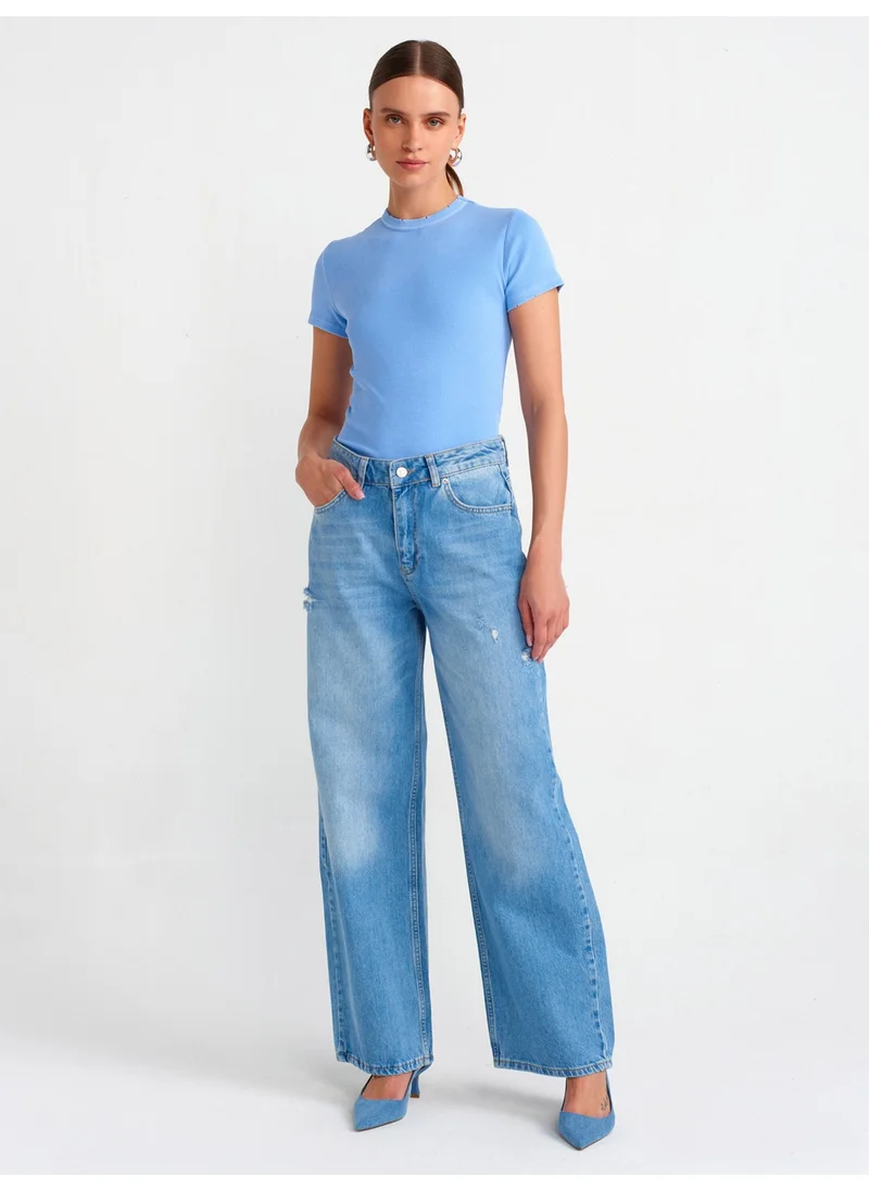 ديلفين 71472 Straight Denim Trousers with Cut-Out Watch Pocket-Blue