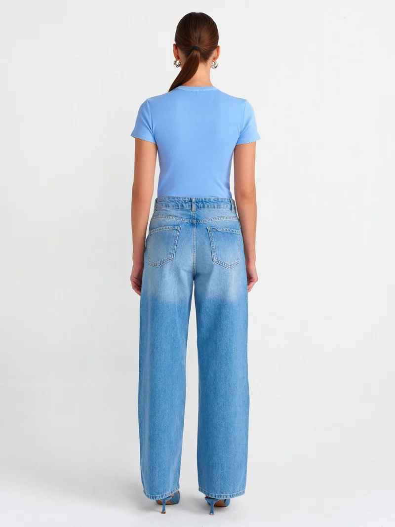 ديلفين 71472 Straight Denim Trousers with Cut-Out Watch Pocket-Blue