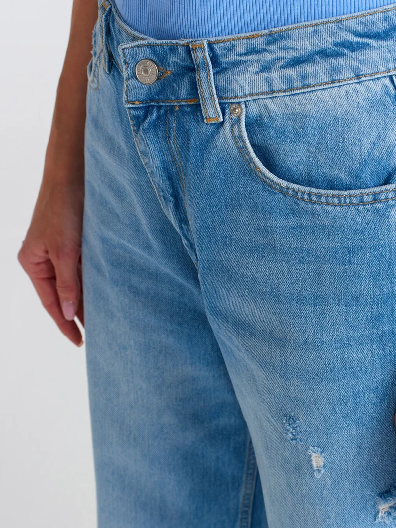 ديلفين 71472 Straight Denim Trousers with Cut-Out Watch Pocket-Blue