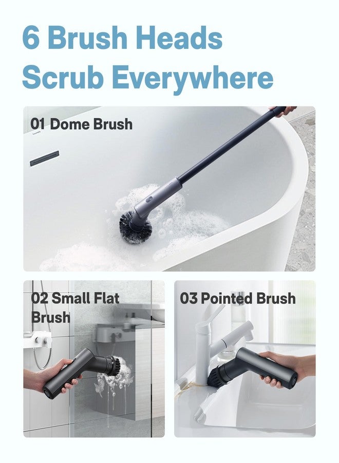 HOTO فرشاة تنظيف كهربائية دوارة بدون سلك من هوتو، IPX7 مقاومة للماء بالكامل، فرشاة تنظيف الحمام، أقصى عزم 22 رطل-بوصة، فرشاة تنظيف الدش بمقبض طويل، 6 رؤوس فرشاة، جهاز تنظيف قوي للحمام، الأرضيات، البلاط - Image 2