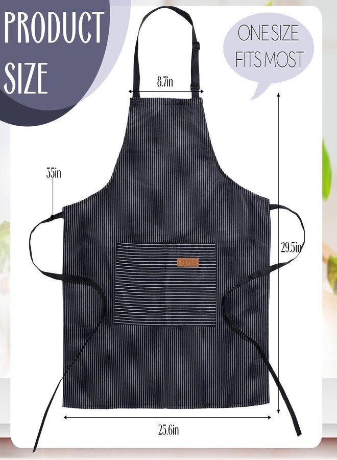 Handepo 12 Pcs Cotton Aprons for Women Men with Pockets Soft Adjustable Bib Stripe Aprons for Cooking Kitchen Chef(Black,Thin Stripes) - Image 2