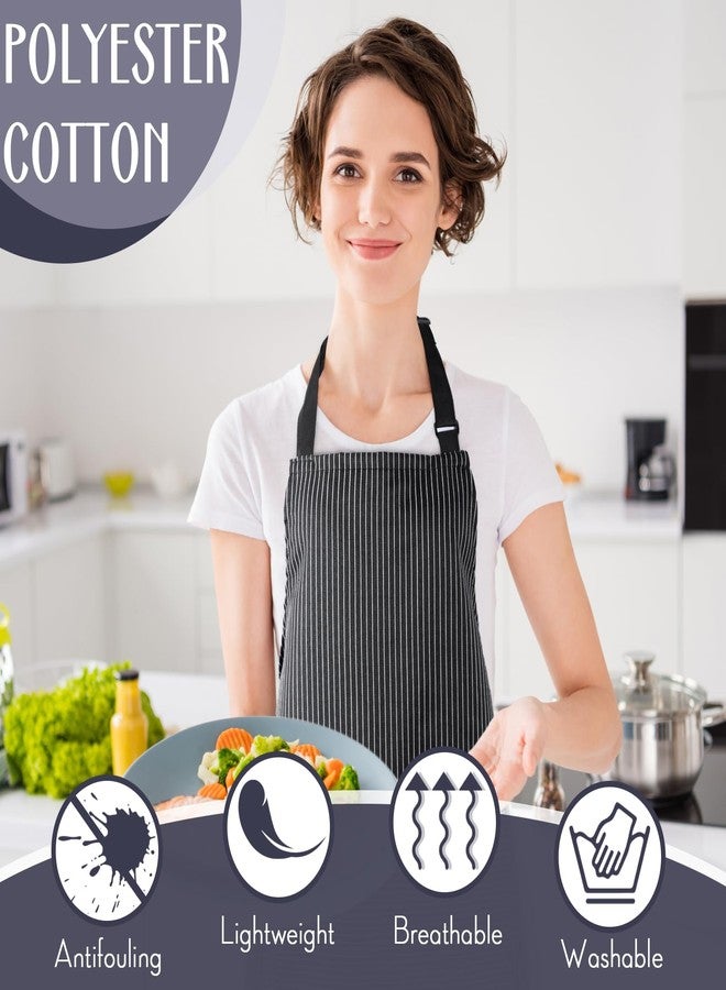 Handepo 12 Pcs Cotton Aprons for Women Men with Pockets Soft Adjustable Bib Stripe Aprons for Cooking Kitchen Chef(Black,Thin Stripes) - Image 4