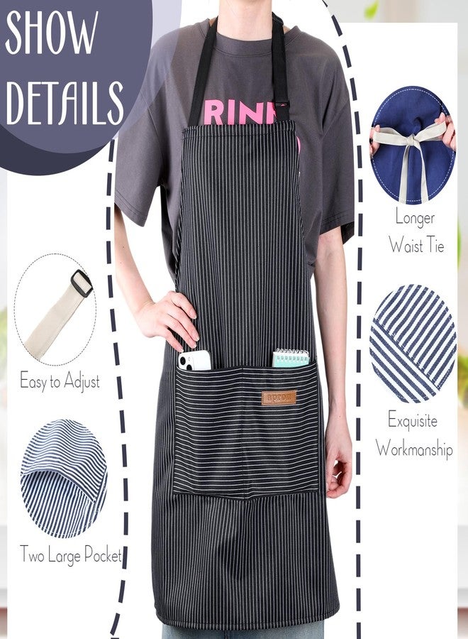 Handepo 12 Pcs Cotton Aprons for Women Men with Pockets Soft Adjustable Bib Stripe Aprons for Cooking Kitchen Chef(Black,Thin Stripes) - Image 3