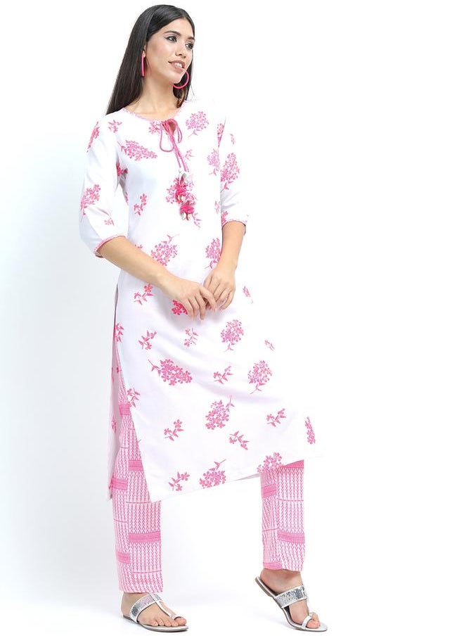 Vishudh Women Pink and White Floral Printed Cotton Kurta Set by Styli  - Image 5