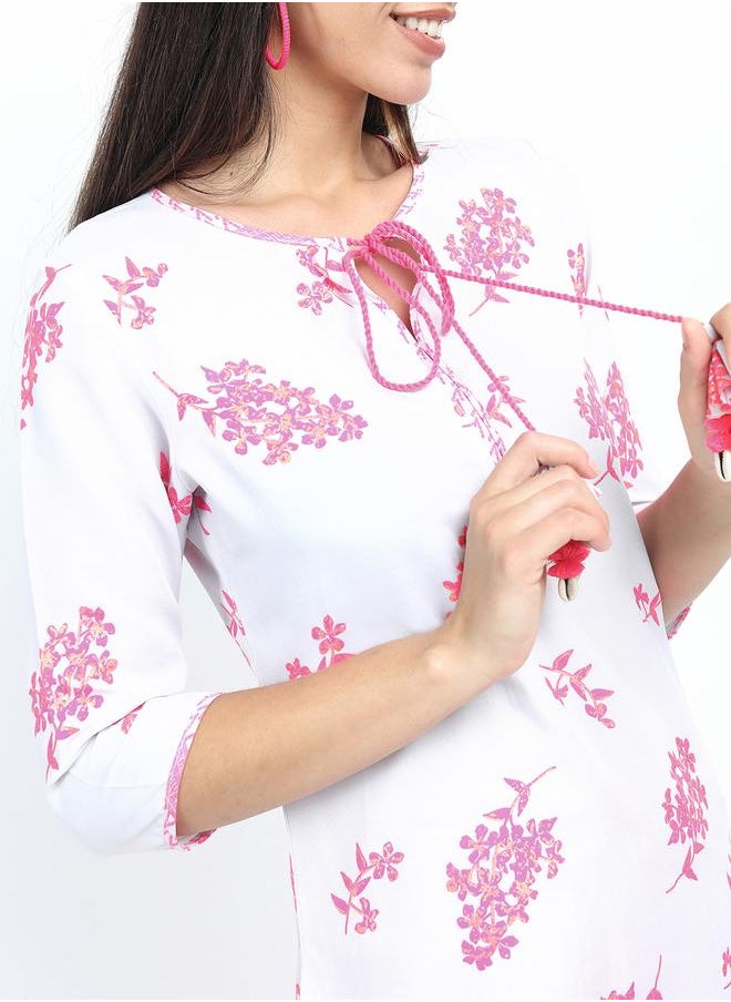 Vishudh Women Pink and White Floral Printed Cotton Kurta Set by Styli  - Image 4