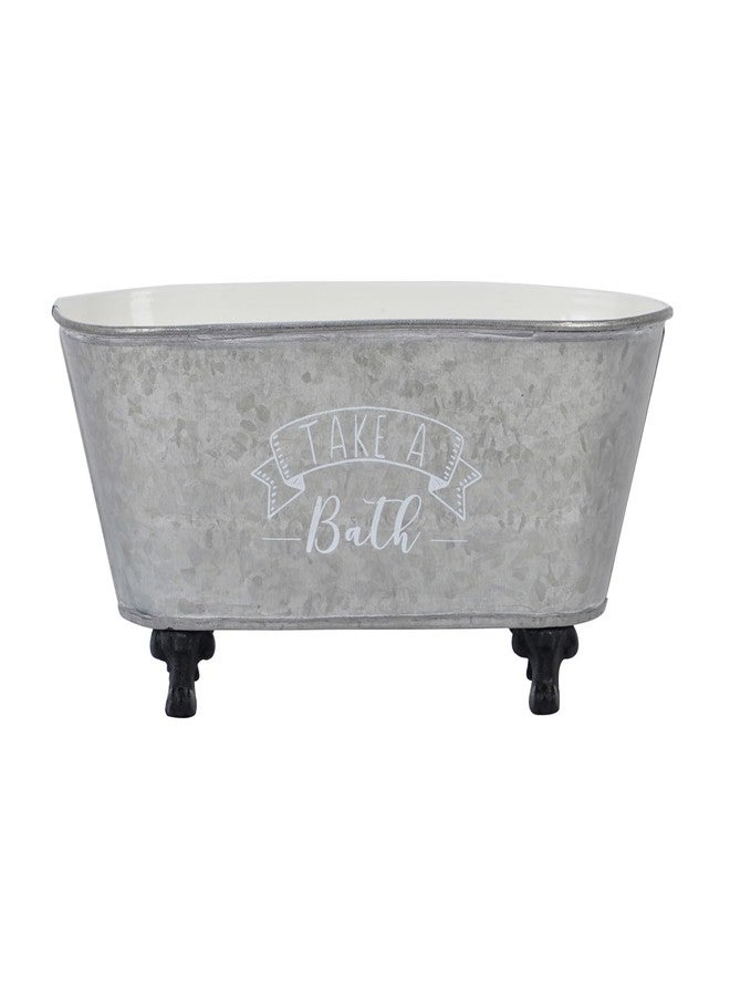 Synovana Vintage Bathtub Shaped Storage Box Galvanized Decorative Bath Tub Organizer Tray with Black Clawfoot Metal Bathtub Container Storage Bathroom Accessories - 9.06"x4.33"x4.33" - Image 1