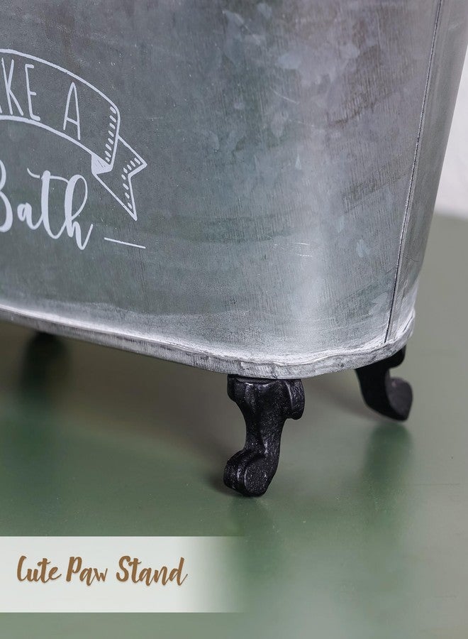 Synovana Vintage Bathtub Shaped Storage Box Galvanized Decorative Bath Tub Organizer Tray with Black Clawfoot Metal Bathtub Container Storage Bathroom Accessories - 9.06"x4.33"x4.33" - Image 4